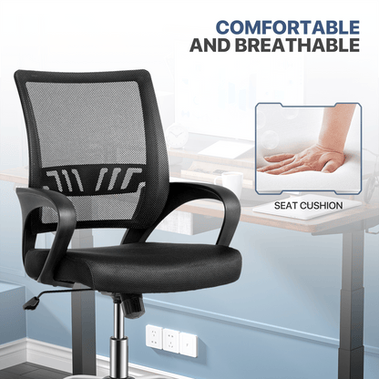 Mesh Office Home Chair, Mid Back Ergonomic Rolling Swivel Chair with Padded Seat and Armrest