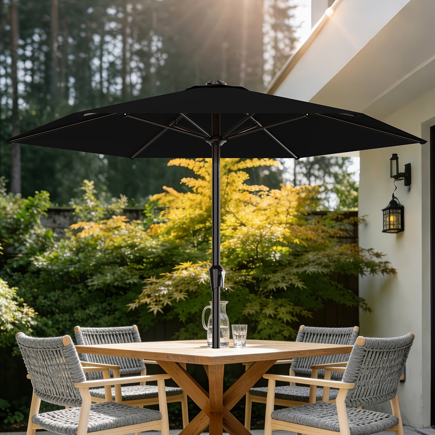 9FT Outdoor Patio Umbrella with Crank & 6 Sturdy Ribs, UV Protection Windproof, Market Table Umbrella Perfect for Deck, Backyard, Lawn And Garden, Pool Umbrella