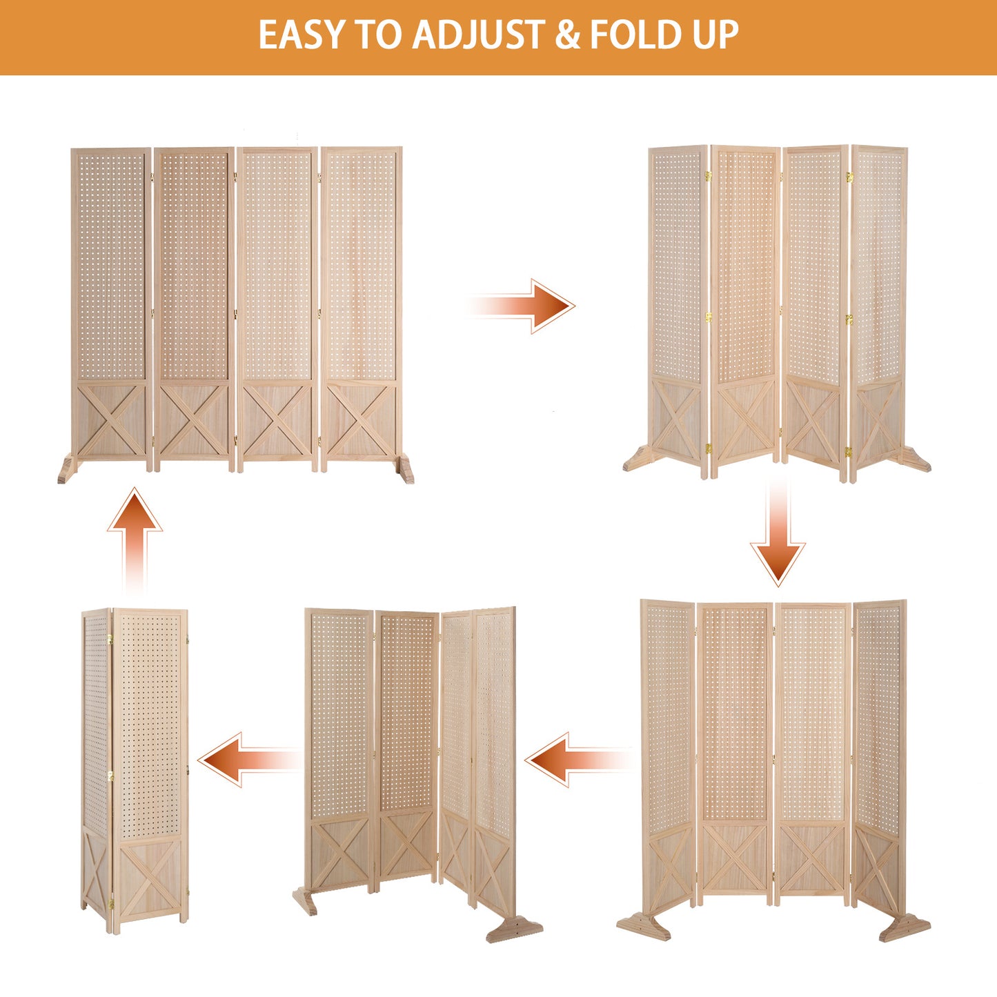 VINGLI 60''H Freestanding Pegboard, Wood Room Divider Display Board Organizer with Support Feet, Folding Privacy Screen Partition Space Separator for Craft Shows Events Retail