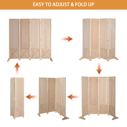 VINGLI 60''H Freestanding Pegboard, Wood Room Divider Display Board Organizer with Support Feet, Folding Privacy Screen Partition Space Separator for Craft Shows Events Retail