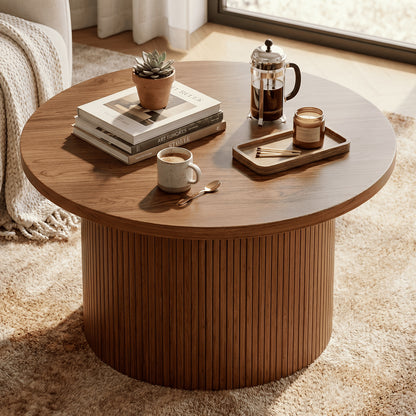 32 Inch Round Coffee Table Modern Suitable for Small Space Apartment, Assembly Round Center Table with Sturdy Base & Top, Space-Saving Living Room Furniture for Compact Homes