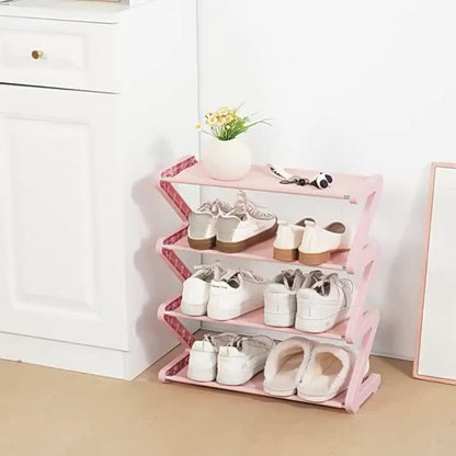 Multi-Layer Shoe Rack Freestanding Stackable Z-Shaped Plastic Shoe Organizer with Independent Storage Boxes Easy Assembly No Tools Required Space Saving