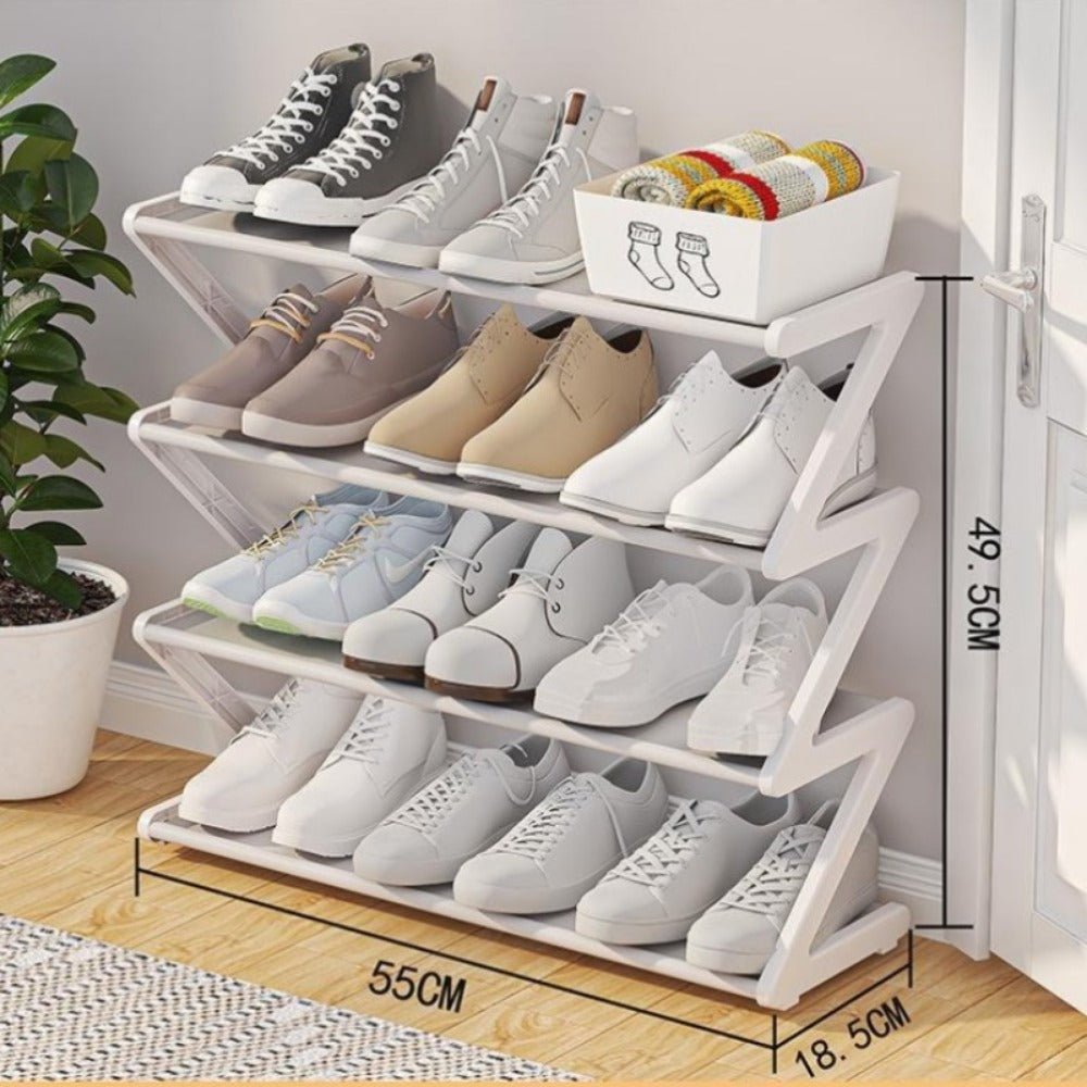 Foldable Z-Design Shoe Rack Large Capacity Non-Woven Entryway Shoe Organizer – Space-Saving Portable Shoe Storage for Foyer, Hallway & Door, Black & Pink