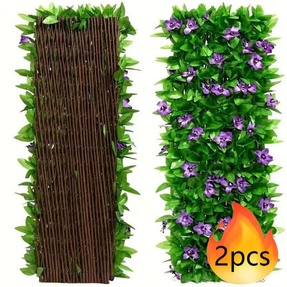 Expandable Artificial Vine Privacy Fence Set of 2 Connectable Green Wall Panel UV Resistant for Outdoor Garden Patio Balcony Home Decor – Purple Orchid & White Orchid, Free US Shipping