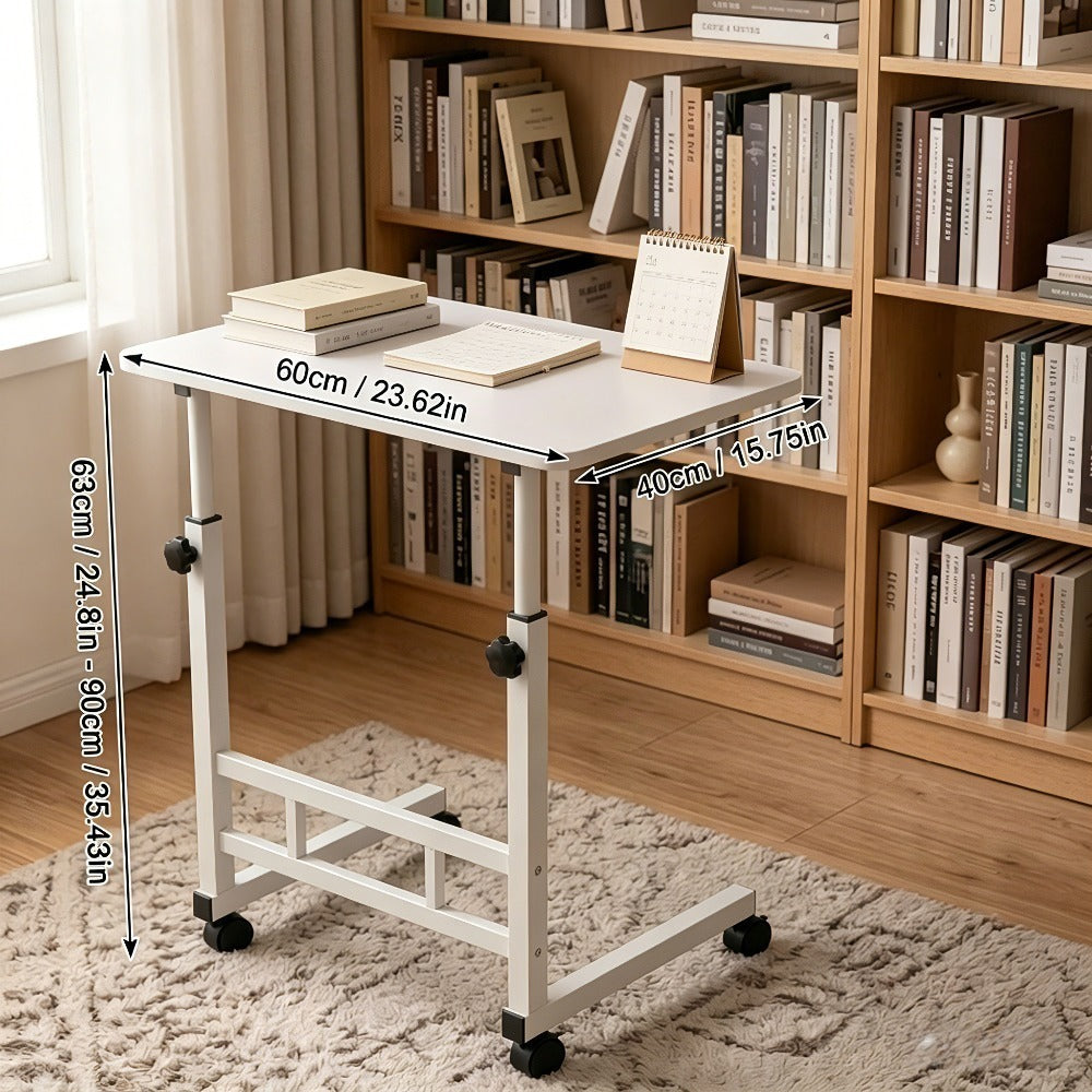 Height Adjustable Computer Desk with Storage Shelf & Wheels – Mobile Rolling Desk for Home Office, Small Space Study Workstation
