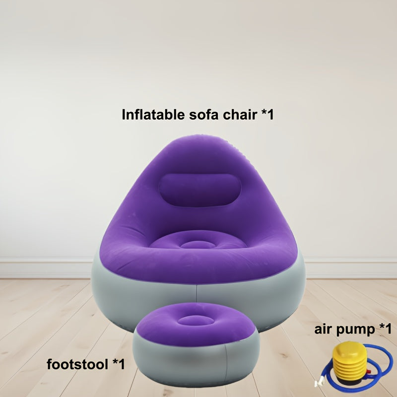Inflatable Sofa Set with Footstool & Foot Pump Included - Foldable Air Lounge Chair for Indoor Outdoor Camping Patio & Bedroom | Heavy Duty PVC Lazy Couch for Adults | Purple Red Brown