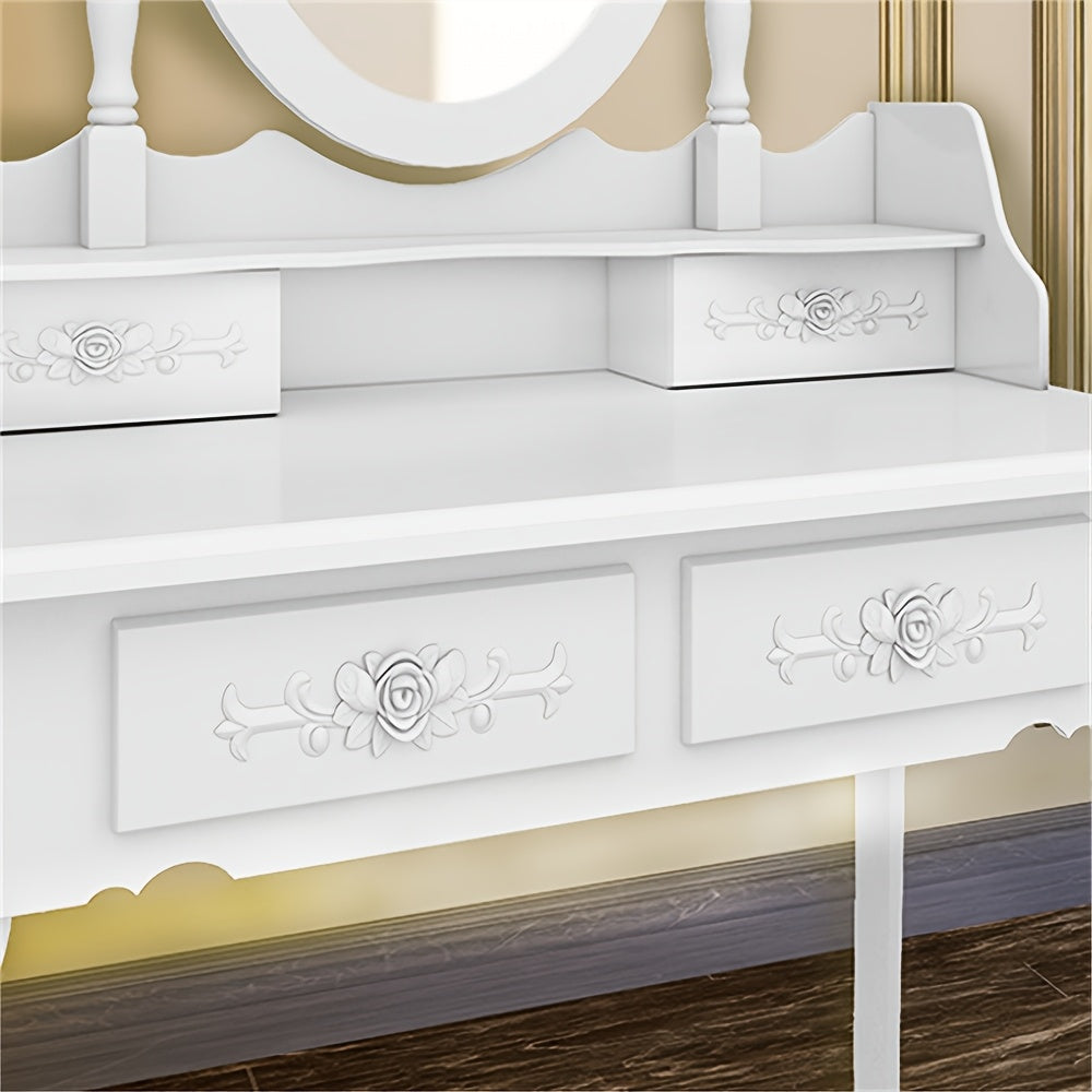 [360 Degree Rotating] Modern Simple 4 Drawers 360 Degree Rotating Detachable Mirror Dressing Table