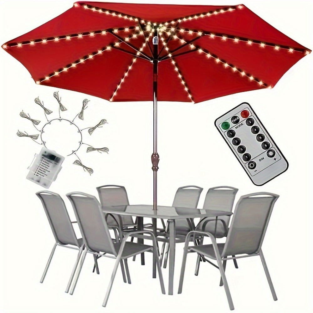 116 LED Patio Umbrella Light with Remote Control – 8 Lighting Modes, Brightness Adjustable, Battery-Powered Cordless Pole Light for Outdoor Garden, Beach, Tent, Camping, Party & Holiday Decor