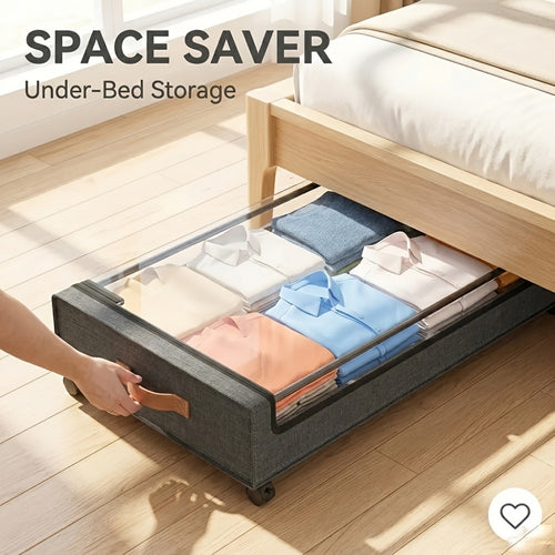 Wheeled Under Bed Storage Box with Metal Drawer – 1 or 2 Pack Rolling Under-Bed Organizer for Clothes, Shoes, Blankets, Bedding & Books | Space-Saving Bedroom Storage Solution