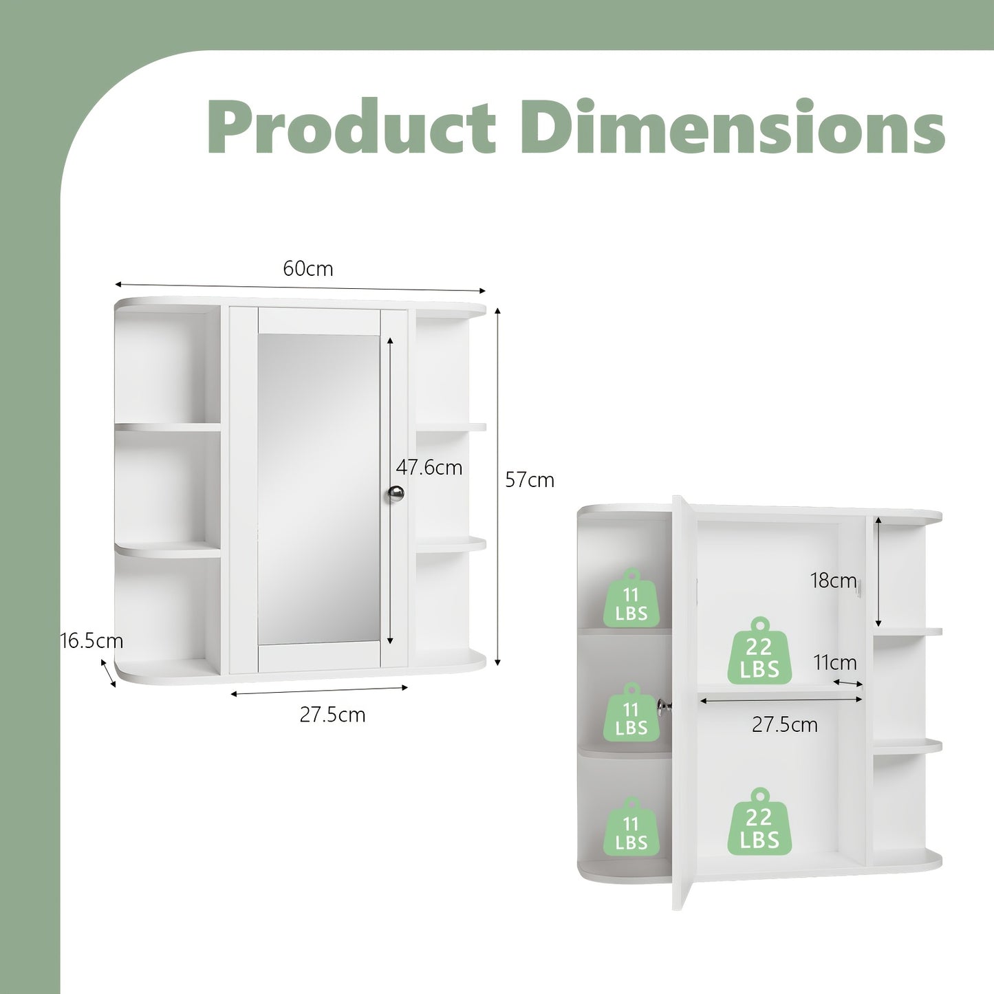 Wall-Mounted Bathroom Mirror Cabinet Featuring a Medicine Cabinet with Six Side-Opening Shelves, Finished in White