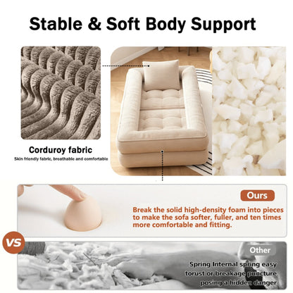 Convertible Sofa Bed No Assembly Required, Multi-Position High-Density Sponge Corduroy Sofa for Small Spaces Bedroom Apartment RV, Lazy Lounger Movie Sofa
