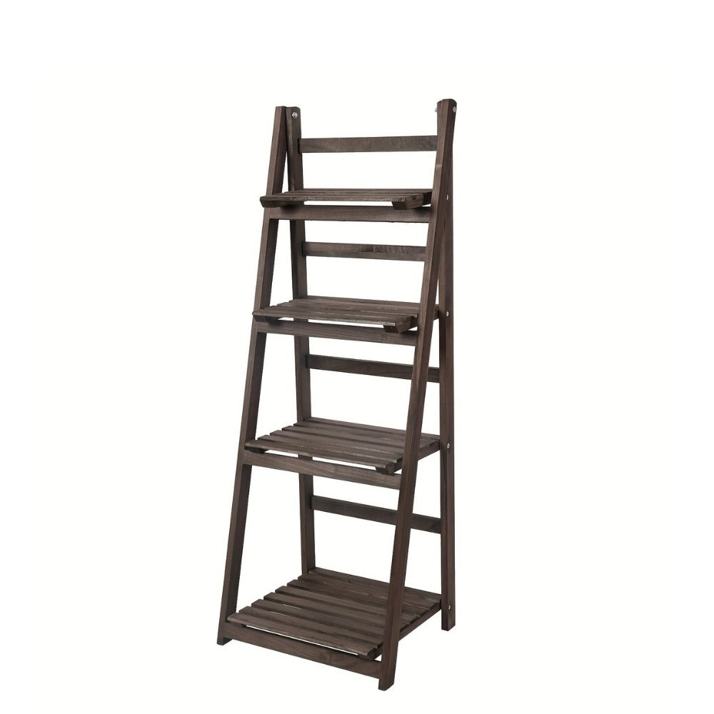 4-Tier Ladder Plant Stand Solid Wood Foldable, Paulownia Wood Display Shelf for Plants Garden Patio Balcony Living Room, Corner Shelf Storage Rack Bookshelf