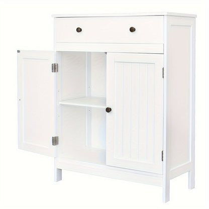Set of Bathroom Storage Cabinets - Bath Vanity with Double Shutter Doors And Soft-Close Drawer, Space-Efficient Bathroom Furniture for Contemporary Homes (White)