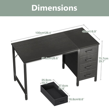 40 Inch Small Desk With 4 Fabric Drawers, Study Table For Students, Compact Work Desk For Bedroom Or Small Spaces, White/Black
