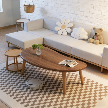 Minimalist Solid Wood Coffee Table Natural Wood Grain Tea Table for Living Room & Small Apartments – Modern Versatile Center Table Home Decor Gift, White