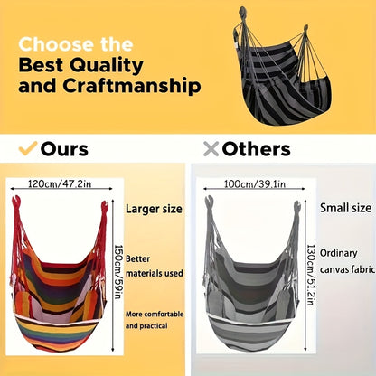 3pcs Hammock Set, 1pc Hammock with 2 Pillows, Outdoor Single Canvas Hammock with 2 Pillow Cushions, Space Saving, Easy to Install, Sturdy Garden Lounge Seating