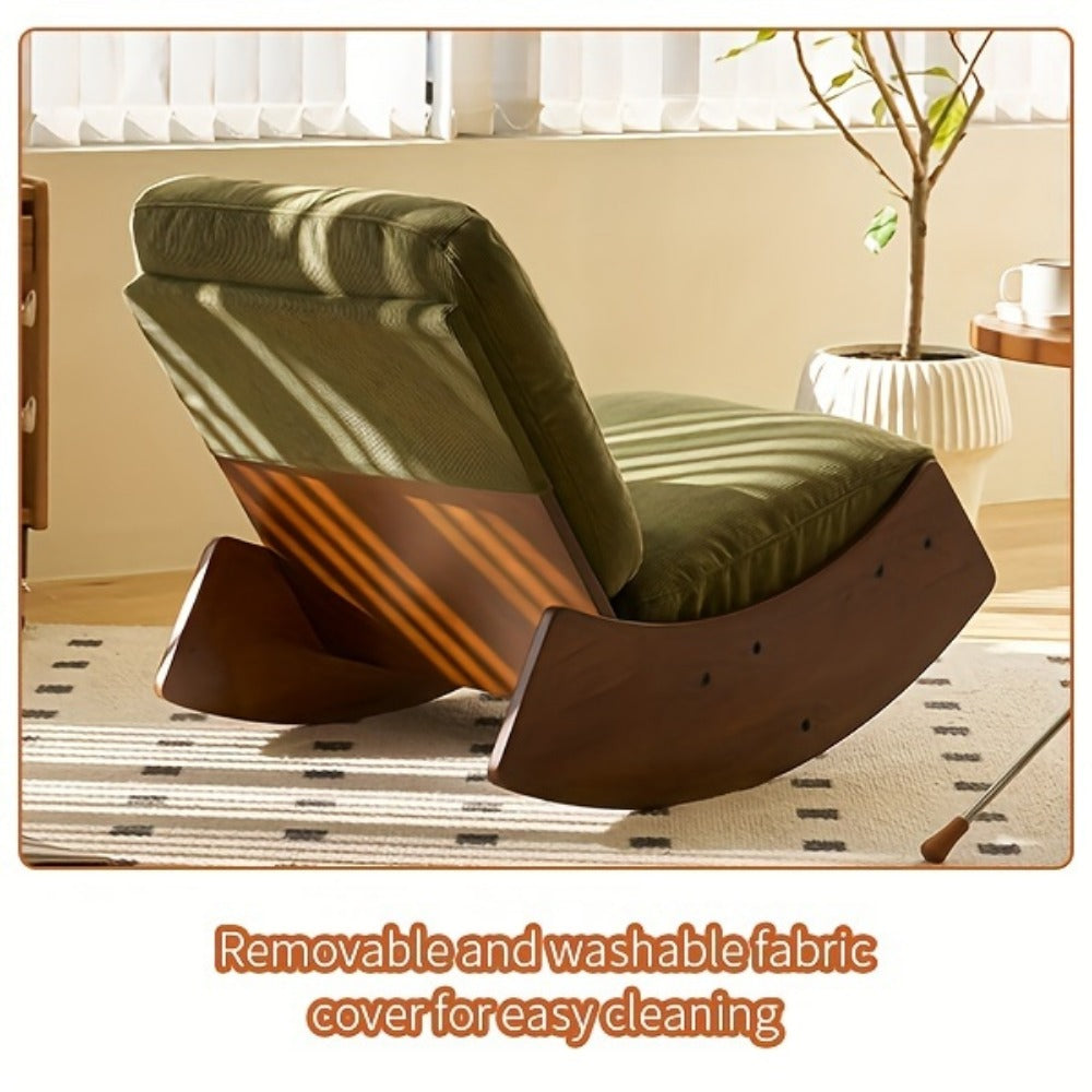 Upholstered Glider Rocking Chair with Solid Wood Frame | Comfortable Accent Reading Chair for Bedroom, Living Room & Nursery | Single or Set of 2 | White or Green