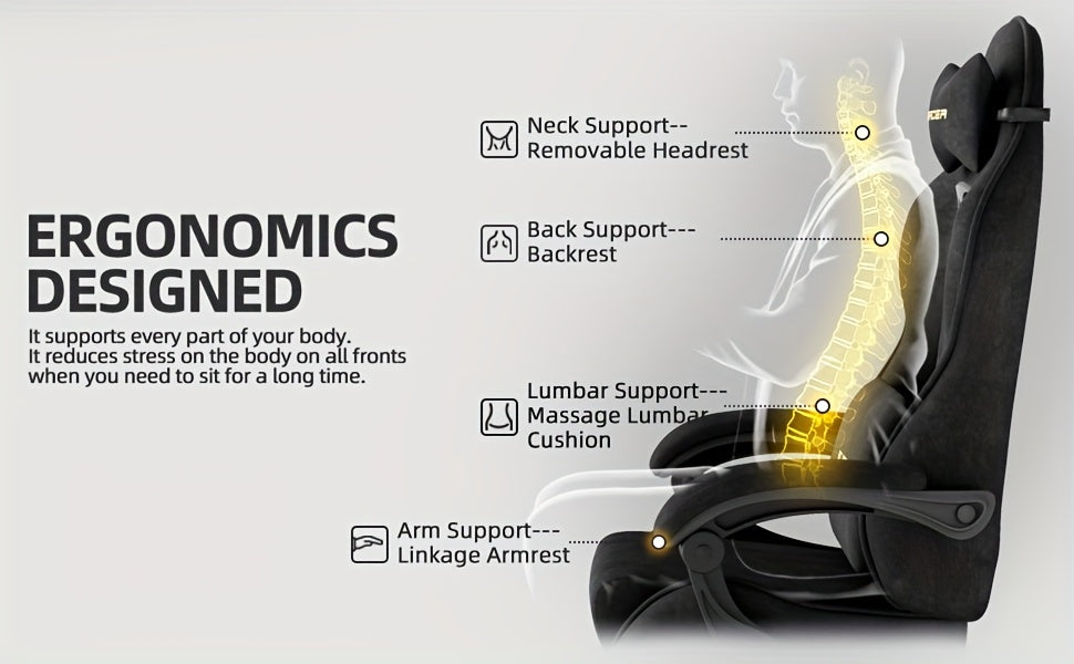 Beczeeb Ergonomic Velvet Fabric Gaming Chair, High Back Gamer Chair with Massage And Footrest, Reclining Computer Office Chair for Adults, Racing Style Video Game Chair with Headrest