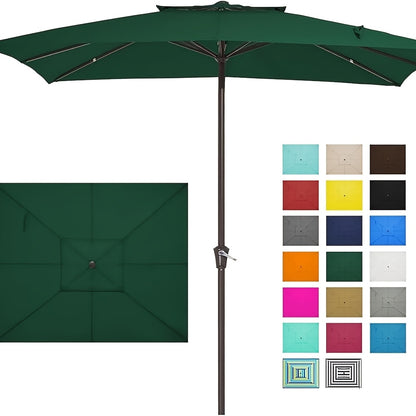 [UV Protection] 6.5X10 Ft Rectangular Patio Umbrella Outdoor Market Umbrella With Push Button Tilt And Crank, Rectangle Table Umbrella 6 Sturdy Ribs UV Protection For Pool Garden Backyard Deck
