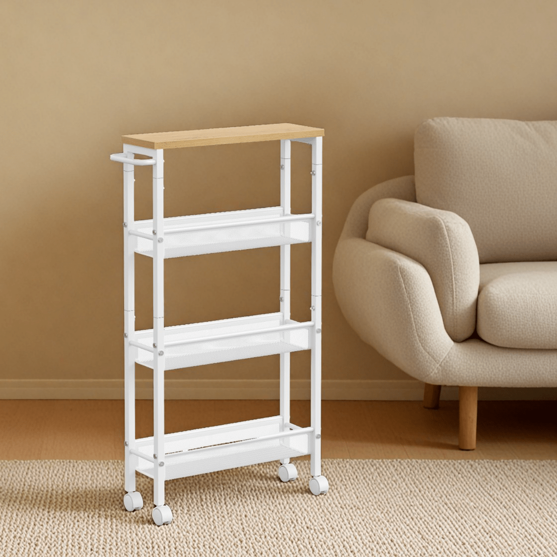 4-Tier Metal Kitchen Shelf With 360° Swivel Wheels,29.99"H x15.99"W x 4.99"D,Space-Saving, Ideal For Spices, Bottles, Snacks - Suitable For Kitchen, Living Room, Bedroom