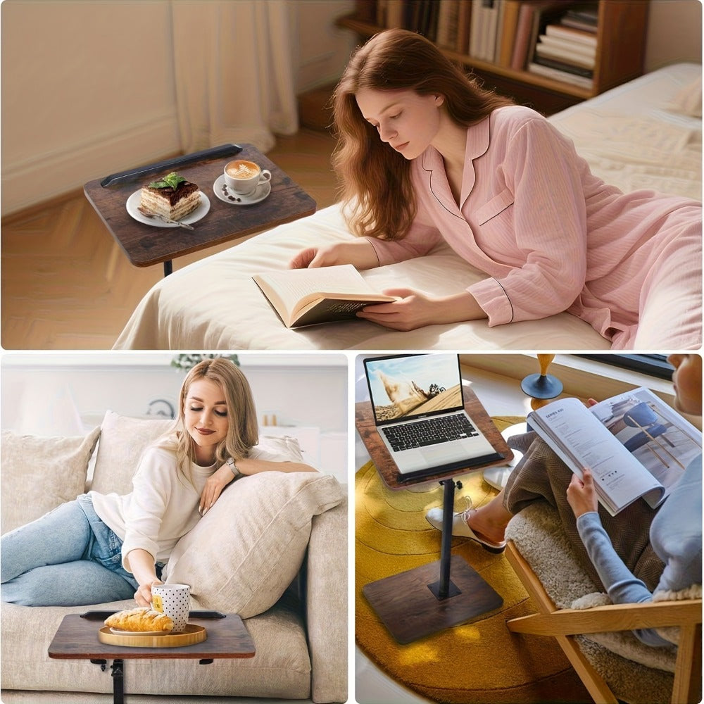 Adjustable Height End Table with 90° Flip Panel and 360° Swivel, Slide-Under Couch Side Table for Small Spaces, TV Tray Snack Laptop Table for Sofa Bed Living Room Bedroom, Basic or With Wheels
