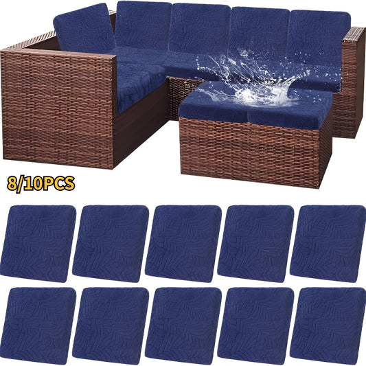 [Waterproof Cushion Covers] Outdoor Patio Cushion Covers Set of 8/10 Waterproof Stretch Seat Cushion Cover for Patio Furniture Outdoor Sofa Cushion Cover Replacement Couch Slipcovers Chair Seat Cover