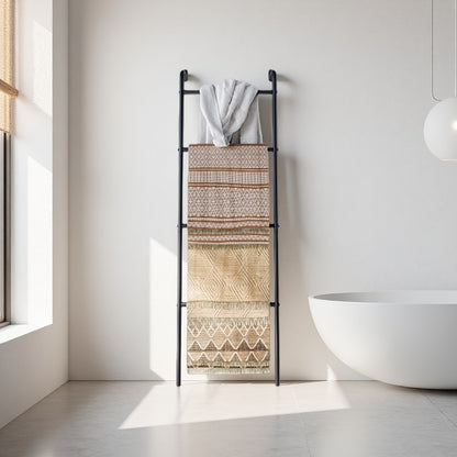 Blanket Ladder 4-Layer Metal Towel Rack Wall Leaning | Decorative Ladder Shelf for Blankets, Towels, Scarves | Space-Saving, Sturdy, Easy Assembly, Black or White