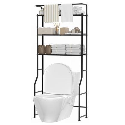 3-Tier Over Toilet Storage Basket And Hanger Rods - Space-Saving Laundry Drying Rack, Washing Machine Shelf, Bathroom Organizer, Bathroom Decor And Additions