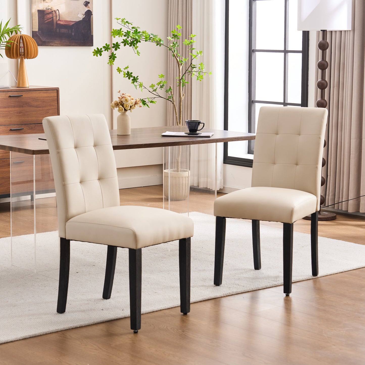 Set of 2 Faux PU Leather Upholstered Dining Chairs for Home Kitchen Living Room- Dining Room Chairs Dining Side Chairs
