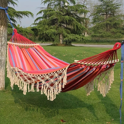 Hammock shown in the Double pink tassel hammock option