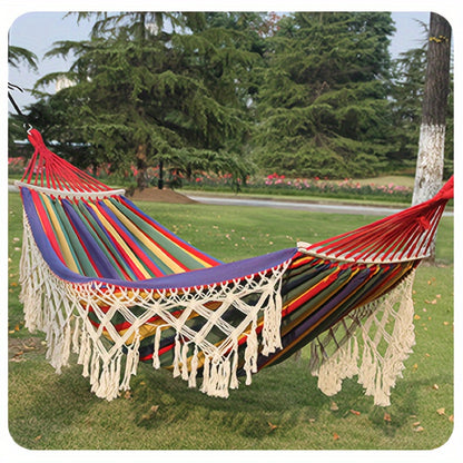Hammock shown in the Double Red Tassel Hammock option
