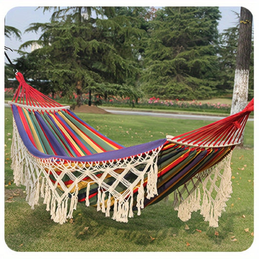 Hammock, Bohemian Fringe 450 LB Capacity - Blend Fabric with Extra Thick Ropes, Tassel shown in the main product view