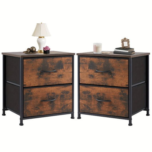 Nightstand with 2 Drawers & Removable Fabric Bins - Adjustable Height Bedside Table shown in the main product view