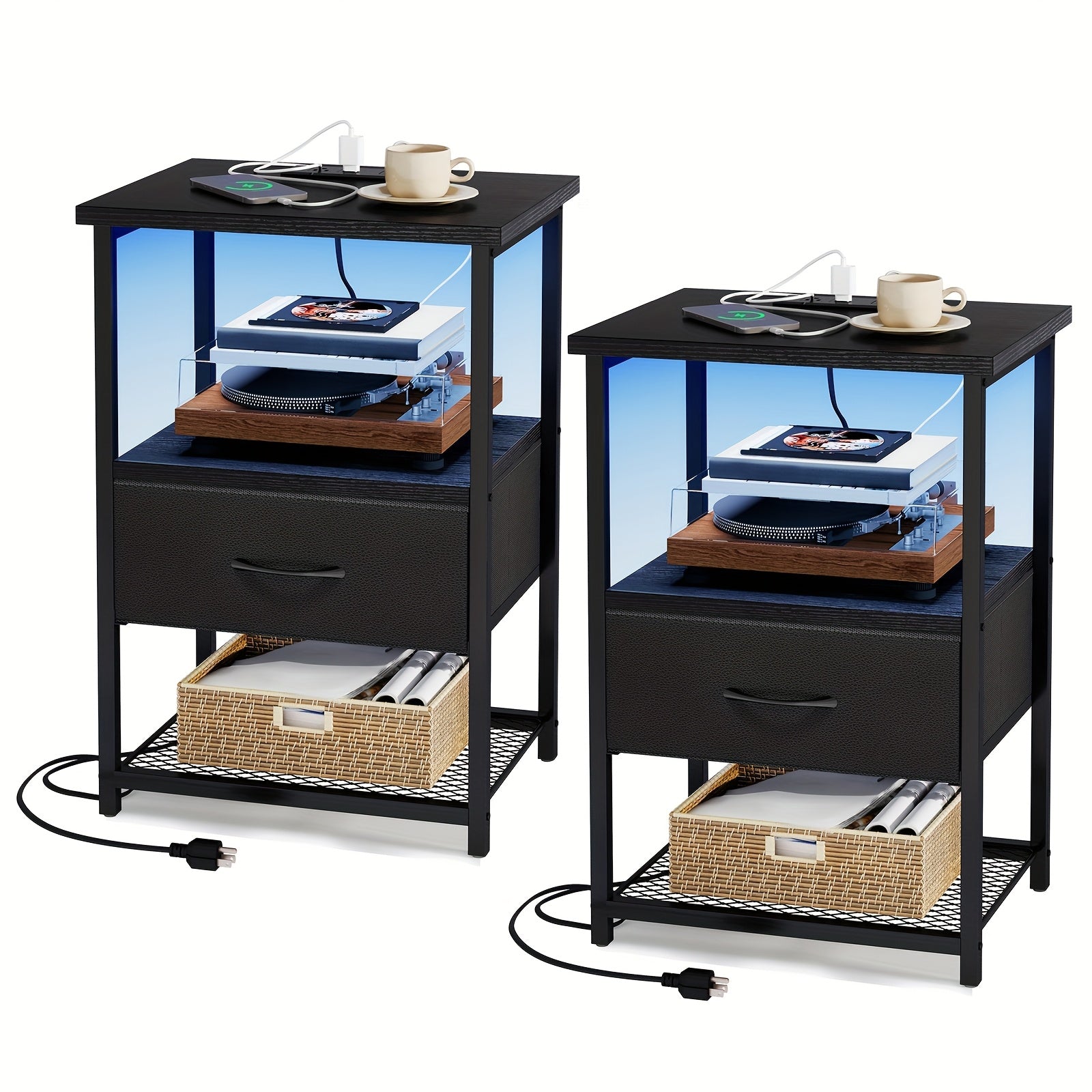 Nightstands shown in the Black-1 Drawer, 2pcs option