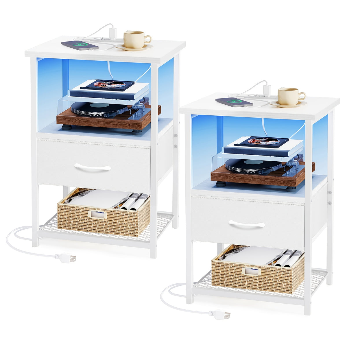 Nightstands shown in the White-1 Drawer, 2pcs option