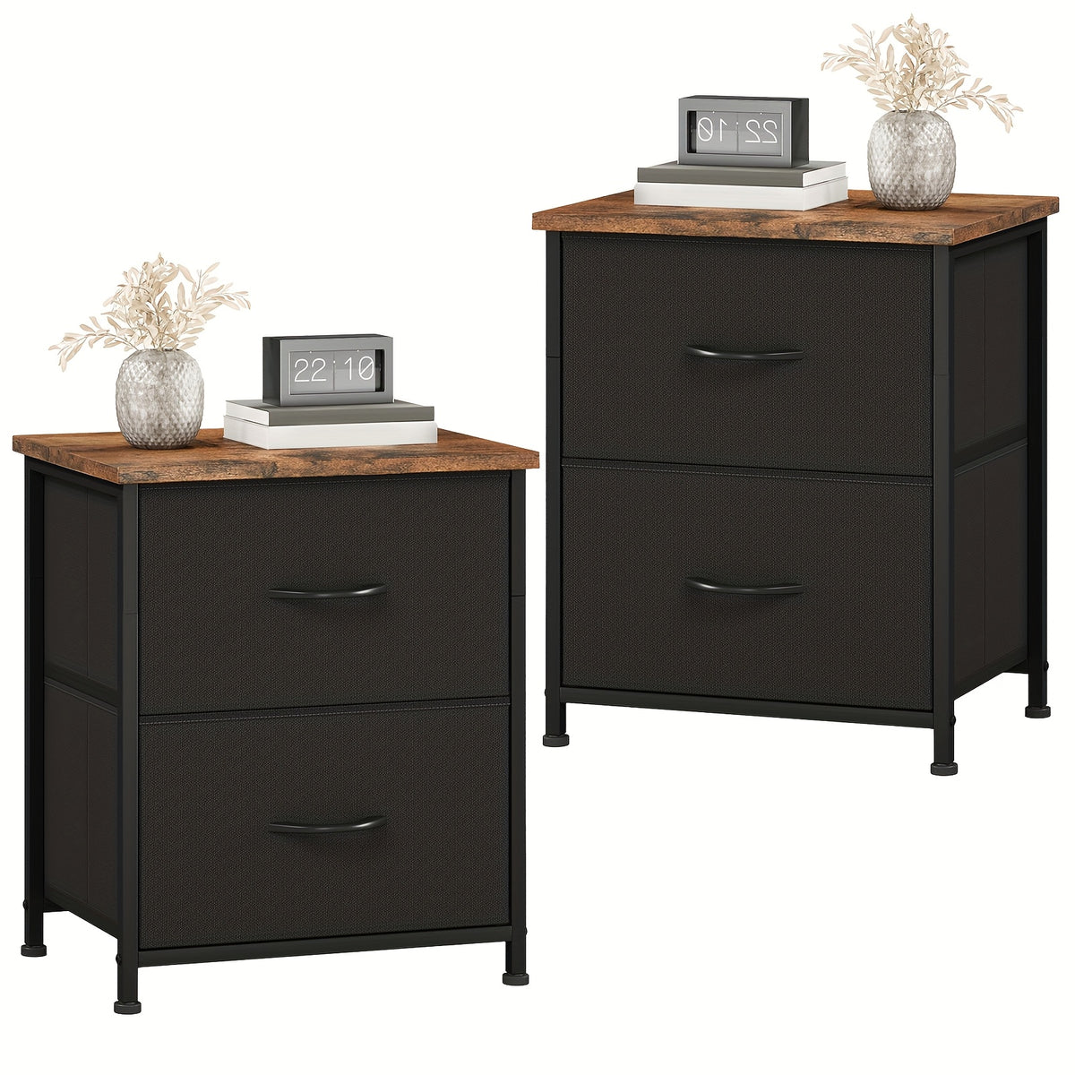 Nightstand shown in the Black Rustic Brown, 2pcs option