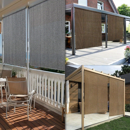 Outdoor Roller Shade, Cordless Roll Up Sun Shade Mesh Fabric 4 Colors 6 Sizes - Exterior shown in the main product view
