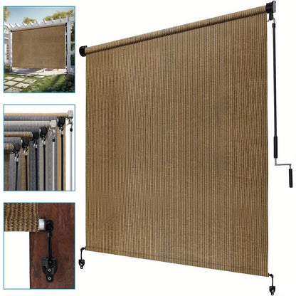 Outdoor Roller Shade shown in the Walnut, 72"W X 72"H option