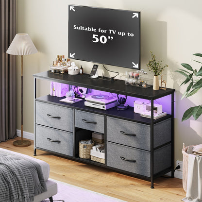 Fabric TV Stand with Charging Station, Living Room TV Console detail image - detail view 13
