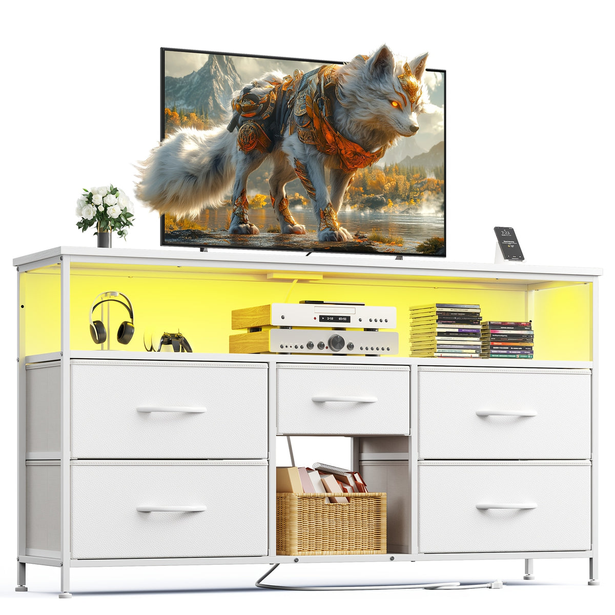 TV Stand shown in the White Surface option