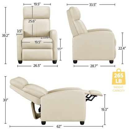 Costoffs PU Leather Recliner Chair, Modern Adjustable Single Reclining Sofa with Pocket Springs, Comfortable Upholstered Leather Armchair for Living Room, Bedroom, and Home Theater