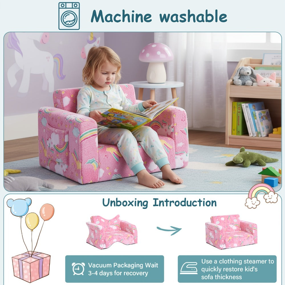 Tiita Kids' Convertible Couch, Sofa Bed Chairs, 2-In-1 Plush Chair for Children, Folding Sofas That Transform Into Loungers, Cozy Armrest Chair Bed Sofa for Boys Or Girls