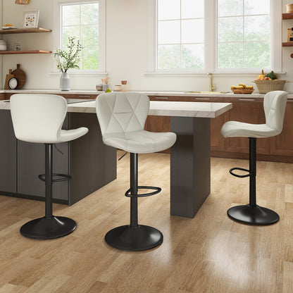 Swivel Bar Stools Set of 1/2/3/4, Adjustable Height Faux Leather Upholstered Counter Stools with Back & Thickened Cushion, Modern Island Barstools for Kitchen, Restaurant & Home Bar – Black White Gray Khaki