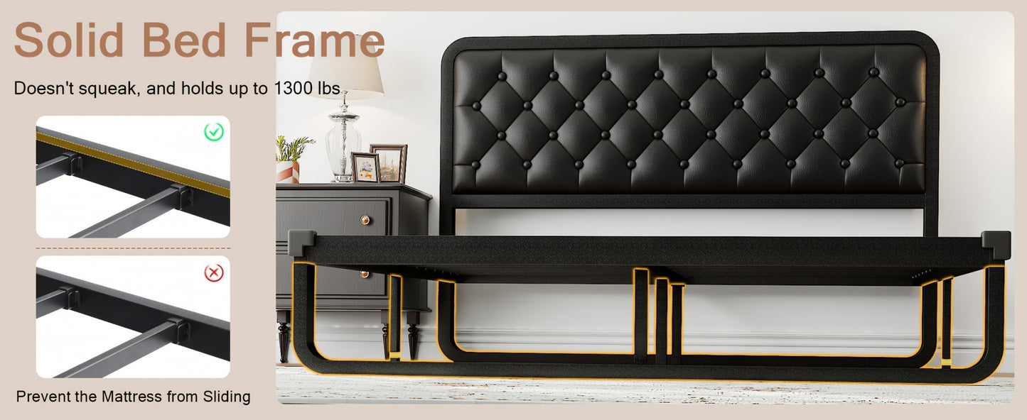 Faux Leather Bed Frame, Bedroom Platform Bed for Bedroom Comfort and Support detail image - detail view 13