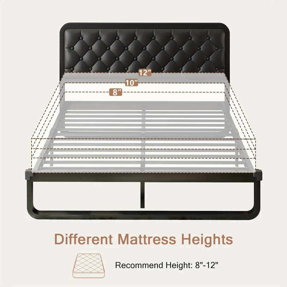 Faux Leather Bed Frame, Bedroom Platform Bed for Bedroom Comfort and Support detail image - detail view 7