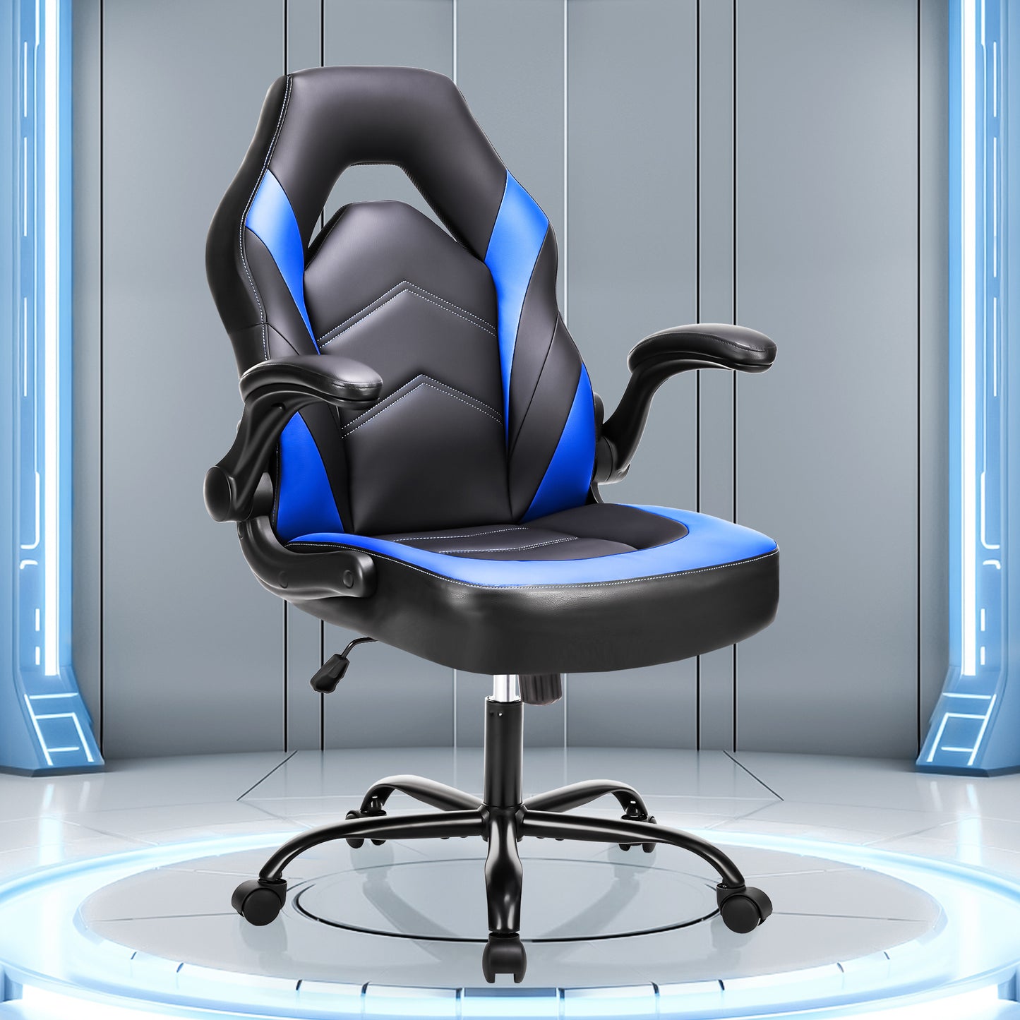 Gaming Chair shown in the Blue, Without Footrest option