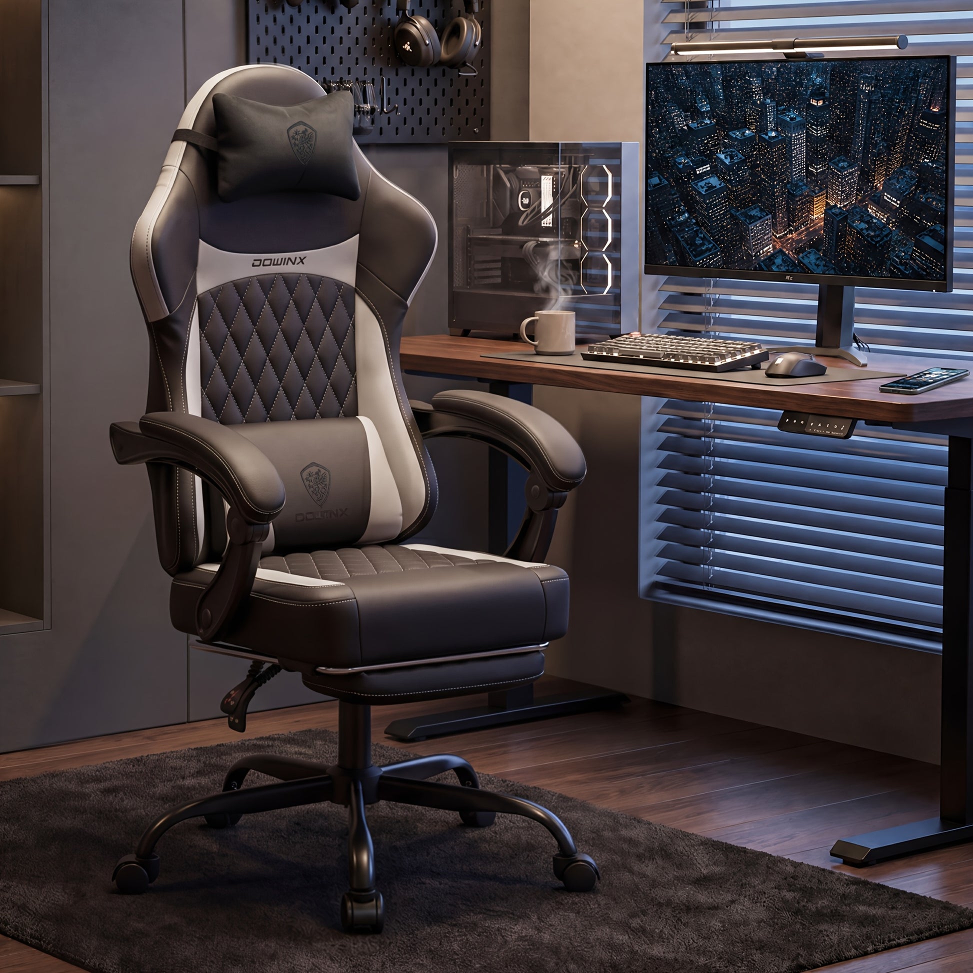 Gaming Chair shown in the Black and white upgraded version option