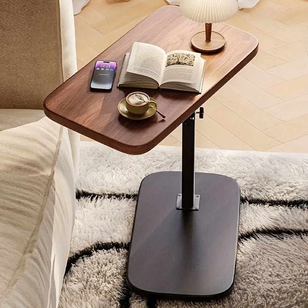 C Shaped Side Table 360 Rotatable Adjustable Height Sofa End Table Bedside Table Metal Solid Wood for Living Room Bedroom Home Office Black