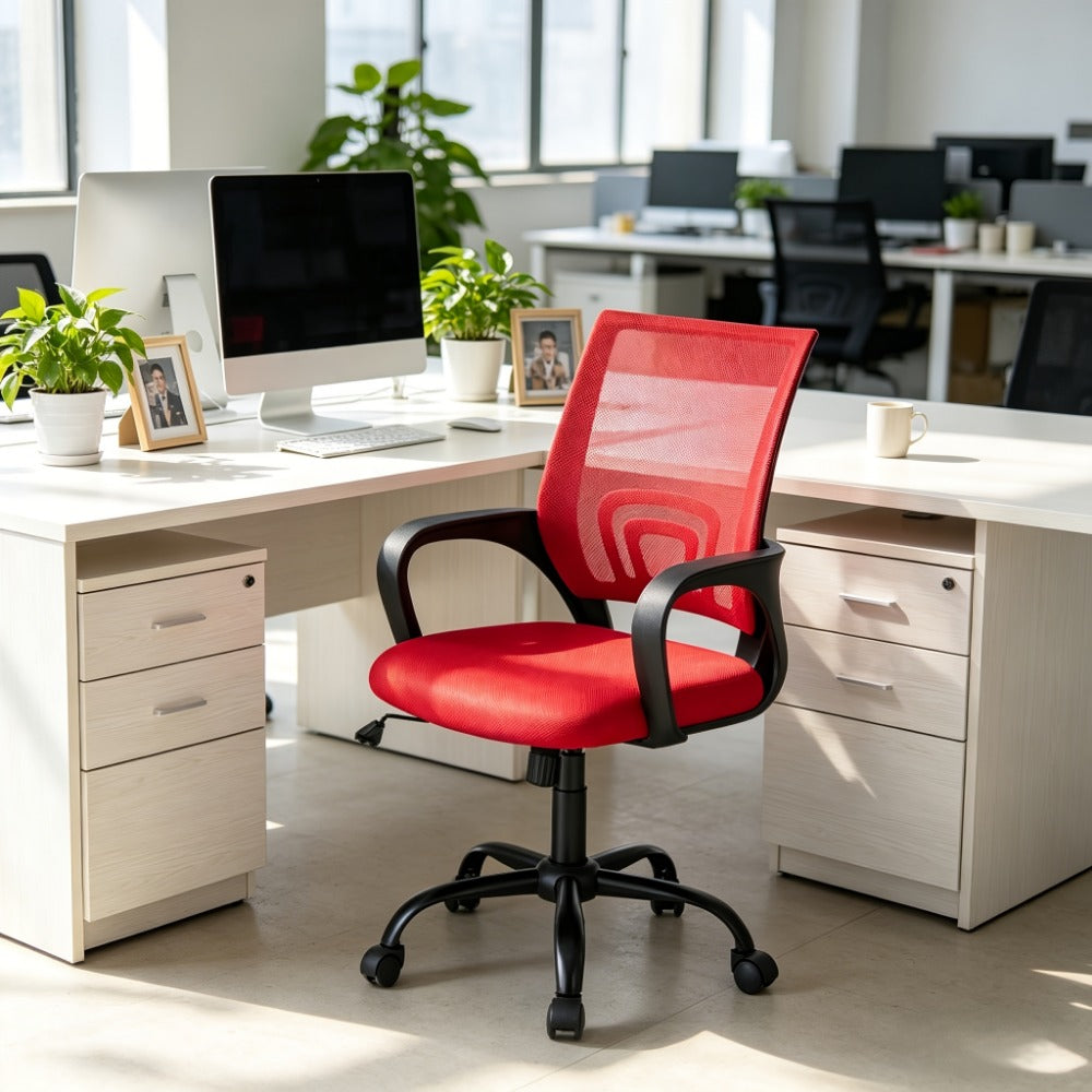 Height Adjustable Office Chair with Lumbar Support Rocking Mode Fixed Armrests Swivel Desk Chair for Home Office Conference Meeting Room, 4 Colors