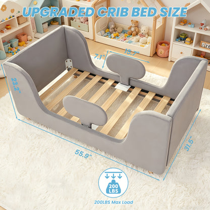 LILYPELLE Toddler Velvet Floor Bed, Child Bed for Kids with Extra Broad, Crib Size Toddler Bed, Velvet Bed Frame, Mat Is Not Included